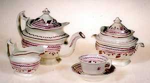 Pink luster tea set, 1825-1835
