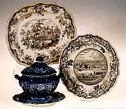 Transferware plates, platter, and tureen, 1814-1834