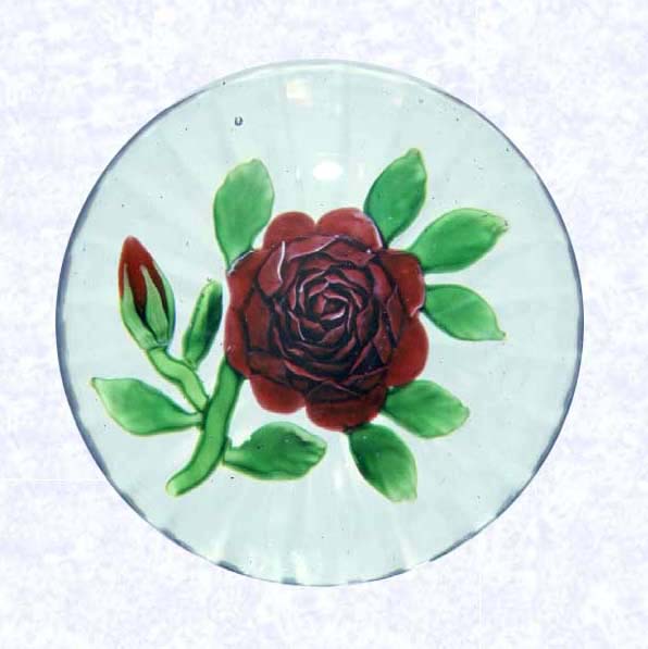 <B>Lampworked Red Rose<BR>France<BR>Baccarat, circa 1845-55</B><BR>Diameter: 6.5 cm (2 1/2 inches)<BR>(702269)<BR><BR>Lampworked deep red 