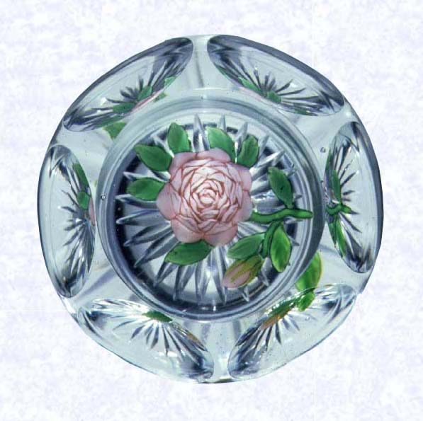 <B>Lampworked "Thousand Petal" Rose<BR>France<BR>Baccarat, circa 1845-55</B><BR>Diameter: 7.6 cm (3 inches)<BR>(702276)<BR><BR>Lampworked pink &quotthousand petal