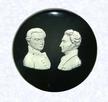 Presidential DoorknobUnited StatesNew England Glass Company (attributed)Cambridge, Massachusetts, circa 1852-1880Diameter: 6.7 cm (2 5/8 inches)(702282)Tribute doorknob; double sulphide portrait of Presidents James Monroe (left) and William Henry Harrison (right); &quotMONROE" and &quotHARRISON" inscribed along base of respective portraits; set on an opaque black ground; brass fittingThese two presidents sided with the protectionists in Congress who raised foreign tariffs on imported glass in 1816. The New England Glass Company honored the two politicians who sponsored the legislation, Henry Clay and Daniel Webster, and the two presidents by featuring their portraits in sulphides.