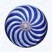 Blue and White SwirlFranceClichy, circa 1845-55Diameter: 7.3 cm (2 7/8 inches)(702434)Swirl weight in two alternating colors (blue and white), around a large pink floret center