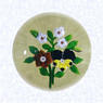 Flat Pansy and Clematis BouquetFranceBaccarat, circa 1845-55Diameter: 7.6 cm (3 inches)(702251)Flat bouquet of one purple and yellow pansy and bud, one orange-red clematis, and three small white clematis blossoms; green leaves and stems