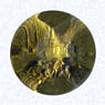 Pinchbeck on Pewter BaseEuropefactory unknown, circa 1845-55Diameter: 8 cm (3 1/8 inches)(702266)Pinchbeck weight with velvet over pewter base; gold alloy relief scene depicting figures on rocks in foreground and fortress in background