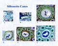 This graphic illustrates a few of the silhouette canes that appear in millefiori paperweights; a selection from the Barker Collection.a. a Clichy signature caneb. an 1849 date canec. a dancing girl silhouetted. a hare silhouette canee. a prancing horse silhouette canef. a spaniel dog silhouette cane